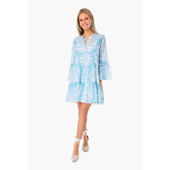 Juliet Dunn Exclusive Pastel Blue Palladio Flared Sleeve Dress NWT Large - Picture 1 of 9